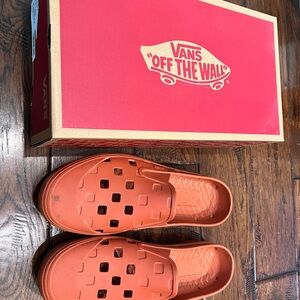 Vans Orange Slip-On Loafers with Checkerboard Design
